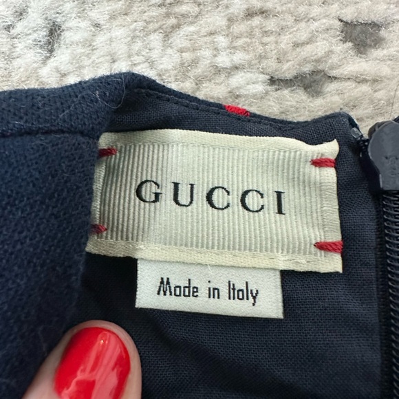 Gucci Baby Girl Blue & Red Bow Dress Size 12/18 Months - Picture 3 of 5